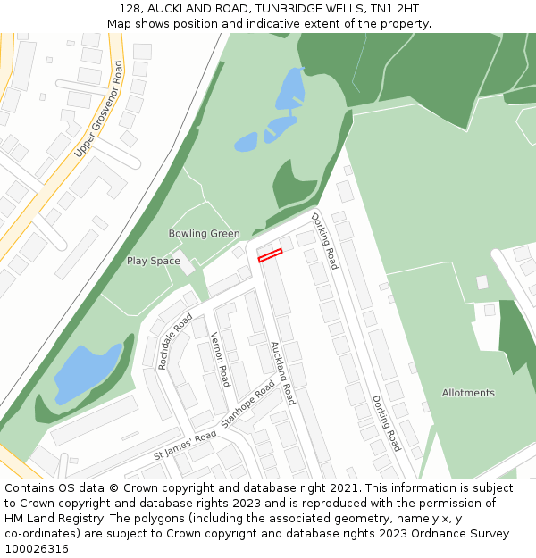 128, AUCKLAND ROAD, TUNBRIDGE WELLS, TN1 2HT: Location map and indicative extent of plot