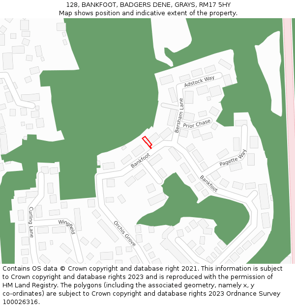 128, BANKFOOT, BADGERS DENE, GRAYS, RM17 5HY: Location map and indicative extent of plot