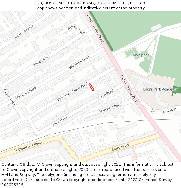128, BOSCOMBE GROVE ROAD, BOURNEMOUTH, BH1 4PG: Location map and indicative extent of plot