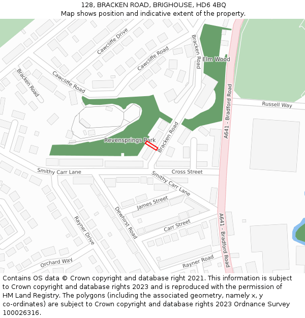 128, BRACKEN ROAD, BRIGHOUSE, HD6 4BQ: Location map and indicative extent of plot