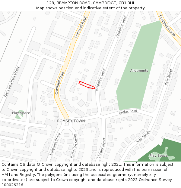 128, BRAMPTON ROAD, CAMBRIDGE, CB1 3HL: Location map and indicative extent of plot
