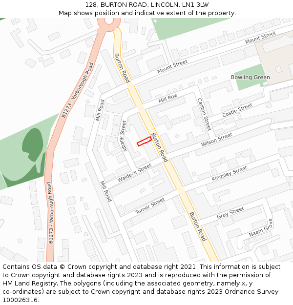 128, BURTON ROAD, LINCOLN, LN1 3LW: Location map and indicative extent of plot