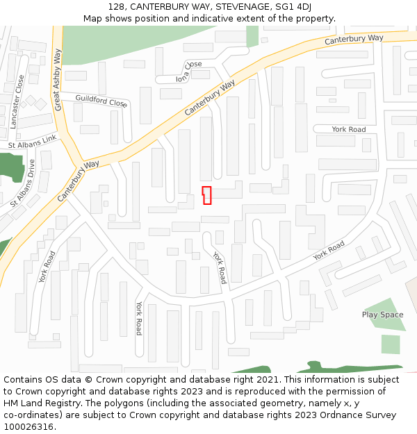 128, CANTERBURY WAY, STEVENAGE, SG1 4DJ: Location map and indicative extent of plot