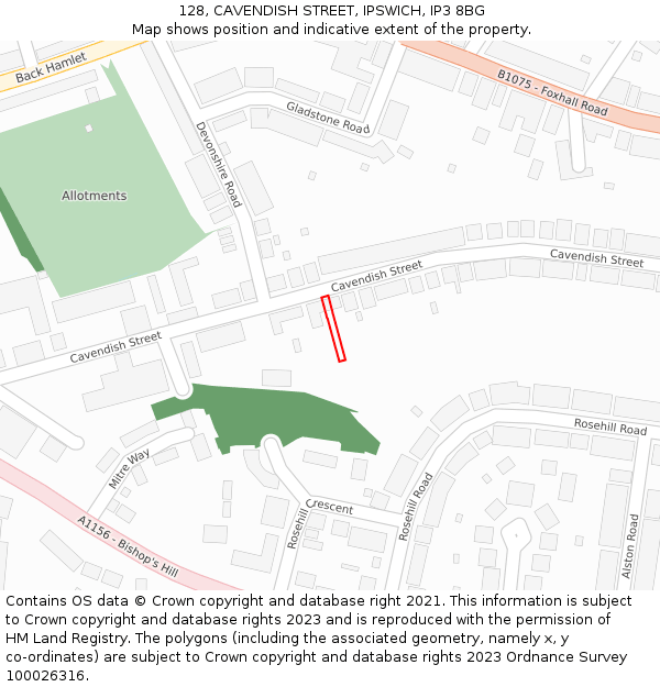128, CAVENDISH STREET, IPSWICH, IP3 8BG: Location map and indicative extent of plot