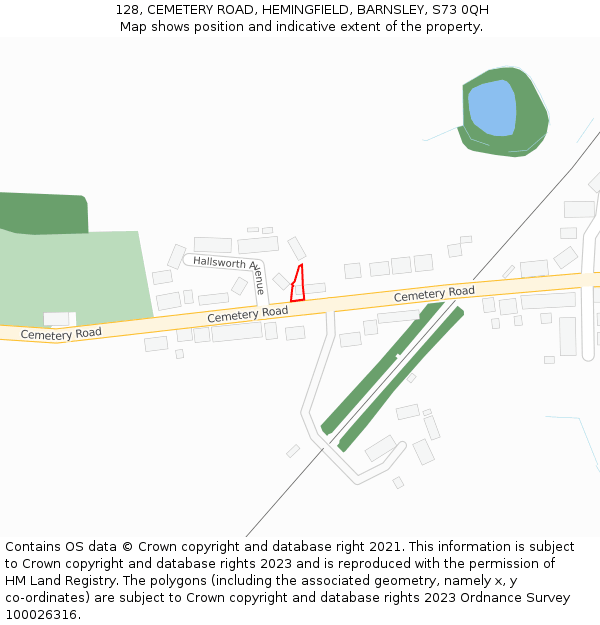 128, CEMETERY ROAD, HEMINGFIELD, BARNSLEY, S73 0QH: Location map and indicative extent of plot