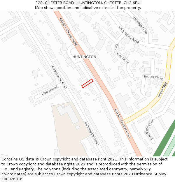 128, CHESTER ROAD, HUNTINGTON, CHESTER, CH3 6BU: Location map and indicative extent of plot