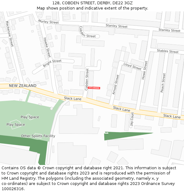 128, COBDEN STREET, DERBY, DE22 3GZ: Location map and indicative extent of plot