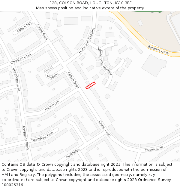 128, COLSON ROAD, LOUGHTON, IG10 3RF: Location map and indicative extent of plot