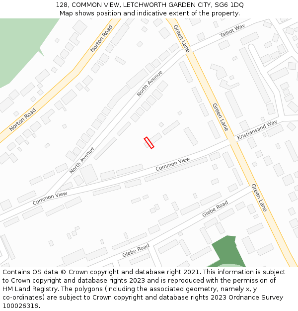 128, COMMON VIEW, LETCHWORTH GARDEN CITY, SG6 1DQ: Location map and indicative extent of plot