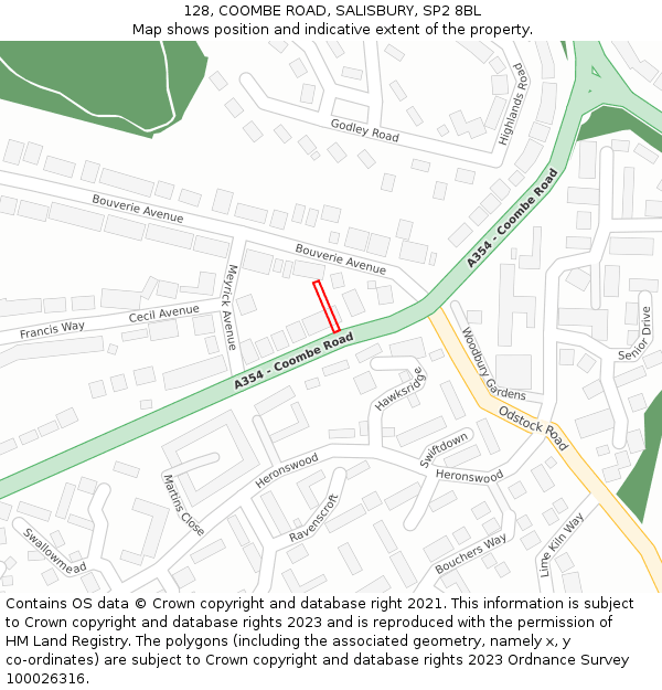 128, COOMBE ROAD, SALISBURY, SP2 8BL: Location map and indicative extent of plot