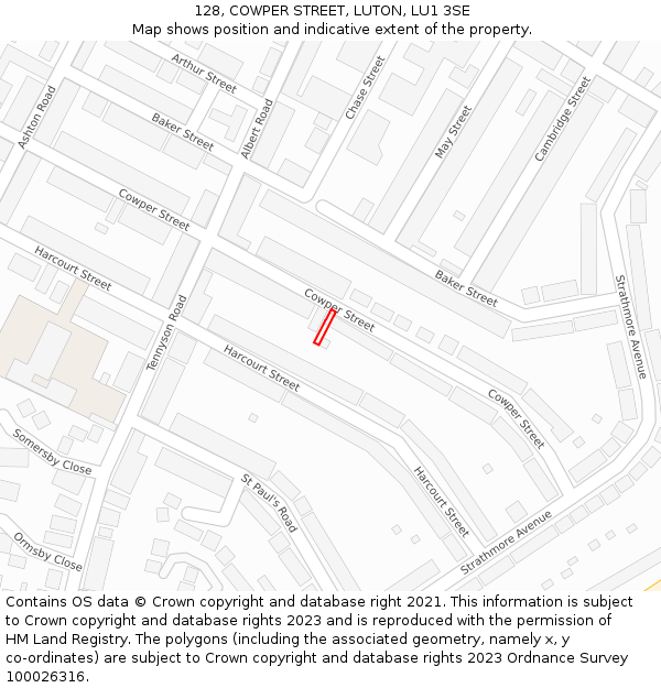 128, COWPER STREET, LUTON, LU1 3SE: Location map and indicative extent of plot