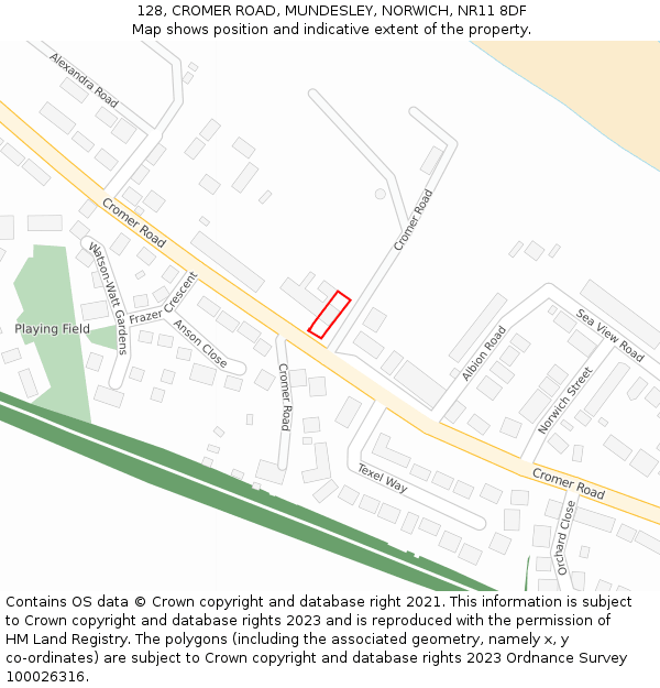 128, CROMER ROAD, MUNDESLEY, NORWICH, NR11 8DF: Location map and indicative extent of plot