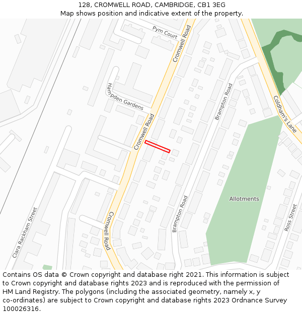 128, CROMWELL ROAD, CAMBRIDGE, CB1 3EG: Location map and indicative extent of plot