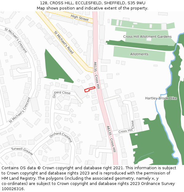128, CROSS HILL, ECCLESFIELD, SHEFFIELD, S35 9WU: Location map and indicative extent of plot