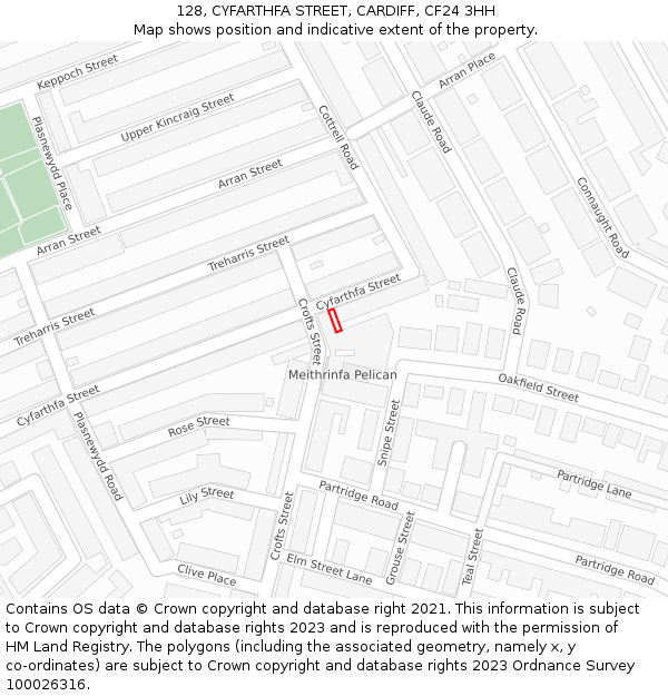 128, CYFARTHFA STREET, CARDIFF, CF24 3HH: Location map and indicative extent of plot
