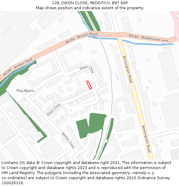 128, DIXON CLOSE, REDDITCH, B97 6AP: Location map and indicative extent of plot