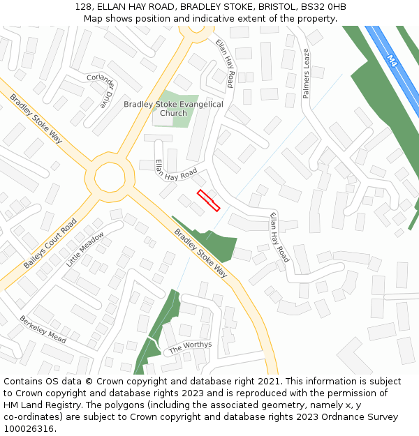 128, ELLAN HAY ROAD, BRADLEY STOKE, BRISTOL, BS32 0HB: Location map and indicative extent of plot