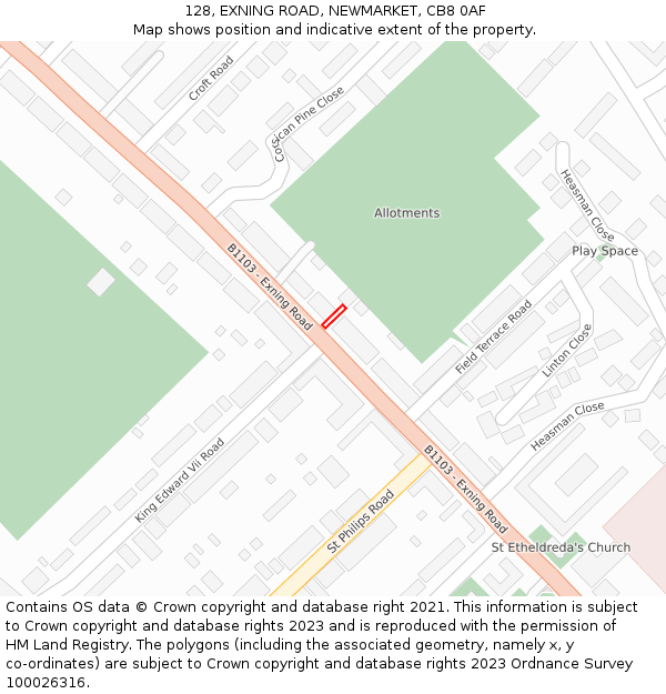 128, EXNING ROAD, NEWMARKET, CB8 0AF: Location map and indicative extent of plot