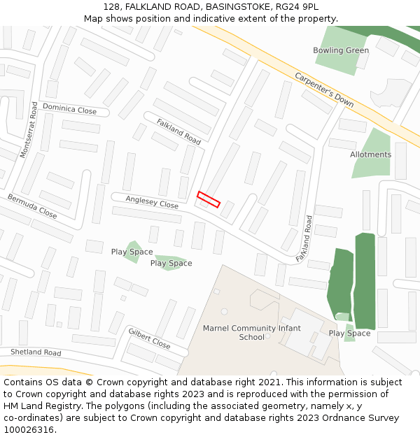 128, FALKLAND ROAD, BASINGSTOKE, RG24 9PL: Location map and indicative extent of plot