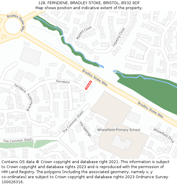 128, FERNDENE, BRADLEY STOKE, BRISTOL, BS32 9DF: Location map and indicative extent of plot