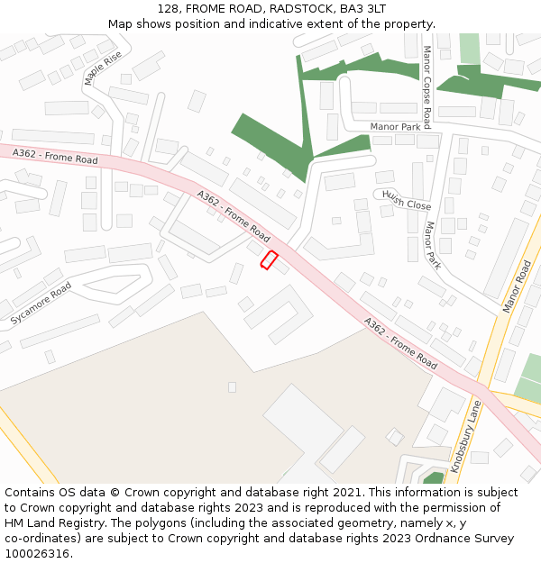 128, FROME ROAD, RADSTOCK, BA3 3LT: Location map and indicative extent of plot
