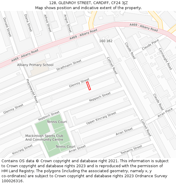 128, GLENROY STREET, CARDIFF, CF24 3JZ: Location map and indicative extent of plot