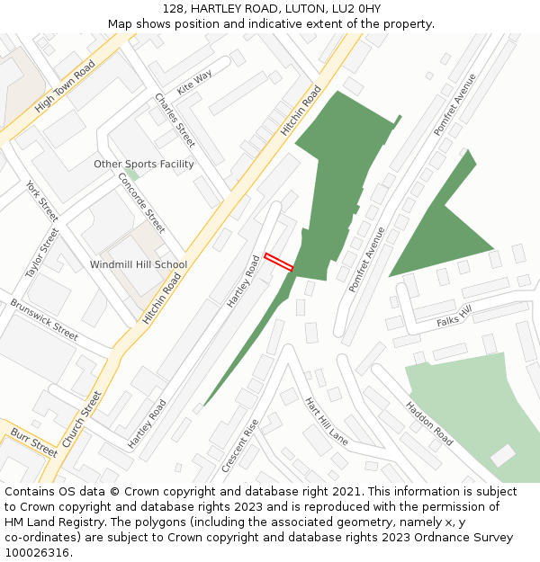 128, HARTLEY ROAD, LUTON, LU2 0HY: Location map and indicative extent of plot