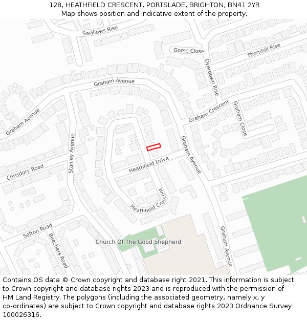 128, HEATHFIELD CRESCENT, PORTSLADE, BRIGHTON, BN41 2YR: Location map and indicative extent of plot
