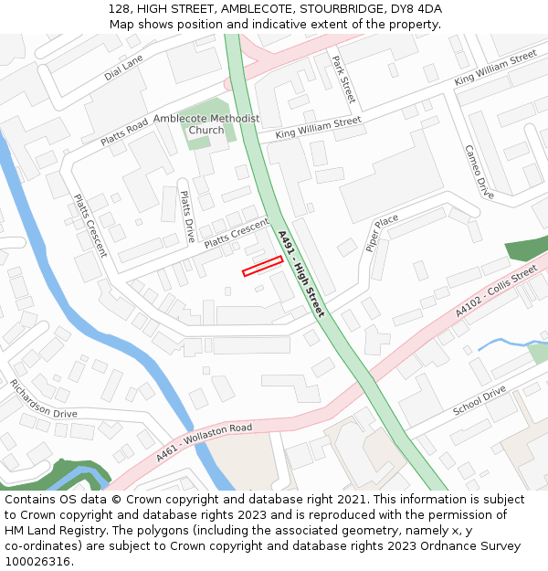 128, HIGH STREET, AMBLECOTE, STOURBRIDGE, DY8 4DA: Location map and indicative extent of plot