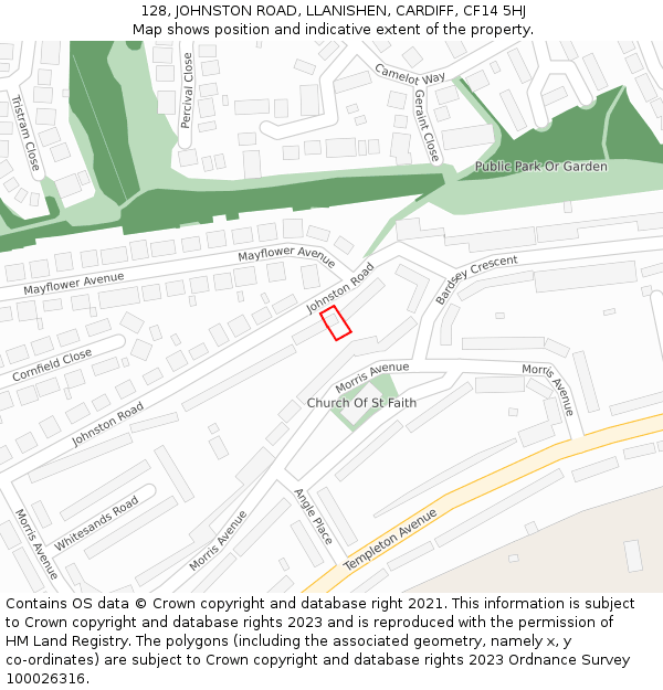 128, JOHNSTON ROAD, LLANISHEN, CARDIFF, CF14 5HJ: Location map and indicative extent of plot