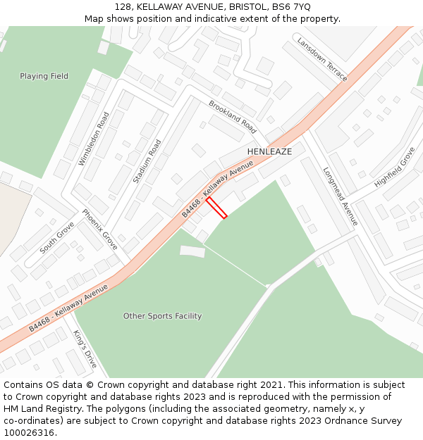128, KELLAWAY AVENUE, BRISTOL, BS6 7YQ: Location map and indicative extent of plot