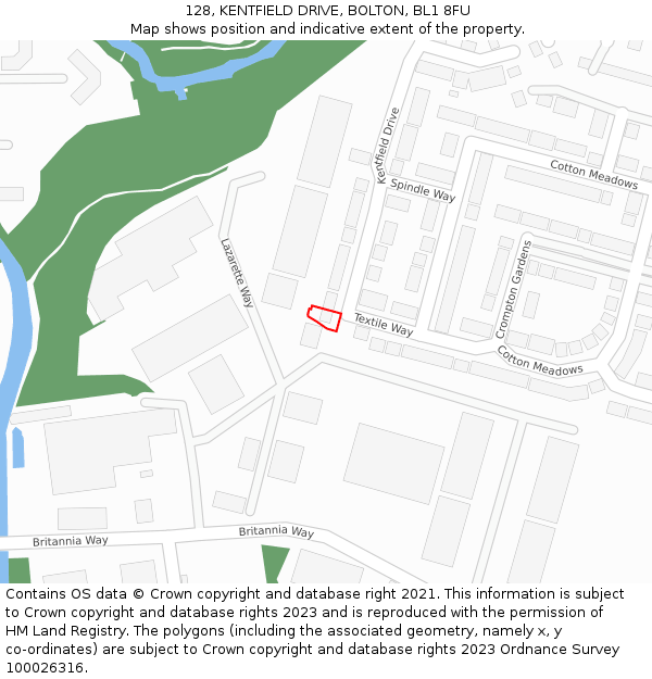 128, KENTFIELD DRIVE, BOLTON, BL1 8FU: Location map and indicative extent of plot