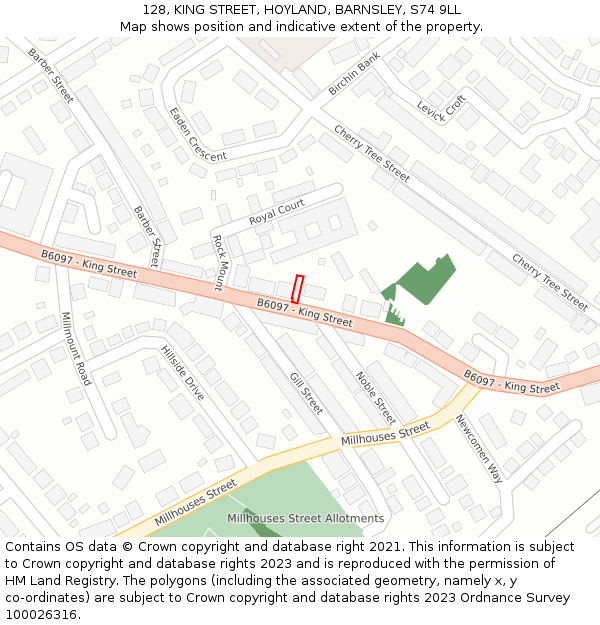 128, KING STREET, HOYLAND, BARNSLEY, S74 9LL: Location map and indicative extent of plot