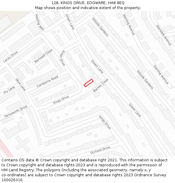 128, KINGS DRIVE, EDGWARE, HA8 8EQ: Location map and indicative extent of plot