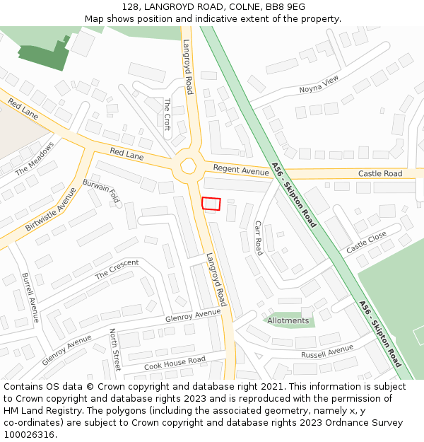 128, LANGROYD ROAD, COLNE, BB8 9EG: Location map and indicative extent of plot