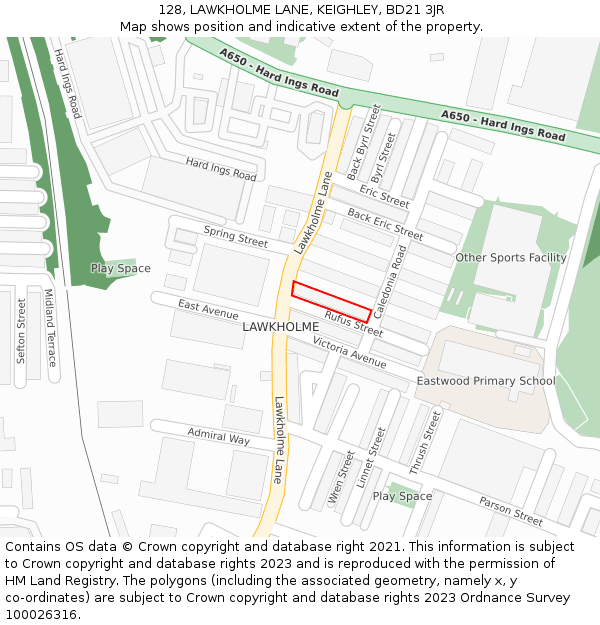 128, LAWKHOLME LANE, KEIGHLEY, BD21 3JR: Location map and indicative extent of plot