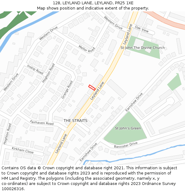 128, LEYLAND LANE, LEYLAND, PR25 1XE: Location map and indicative extent of plot