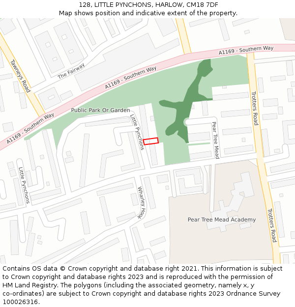 128, LITTLE PYNCHONS, HARLOW, CM18 7DF: Location map and indicative extent of plot