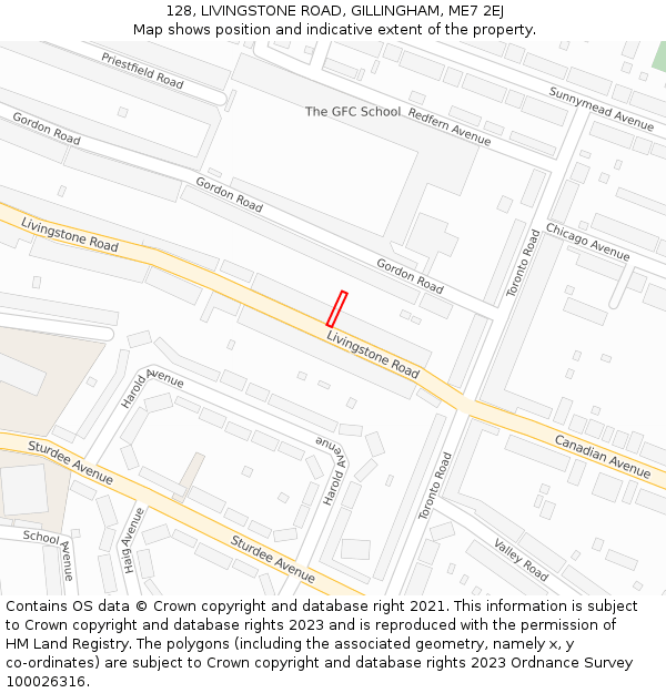 128, LIVINGSTONE ROAD, GILLINGHAM, ME7 2EJ: Location map and indicative extent of plot