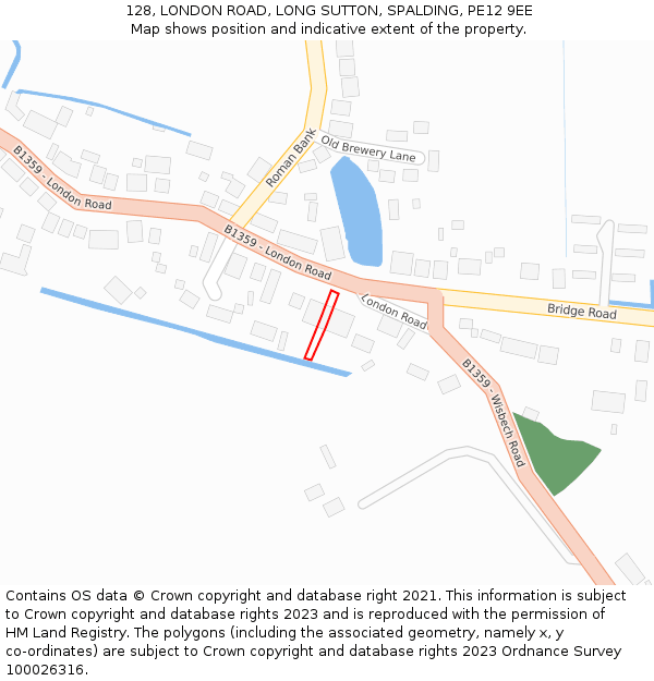 128, LONDON ROAD, LONG SUTTON, SPALDING, PE12 9EE: Location map and indicative extent of plot