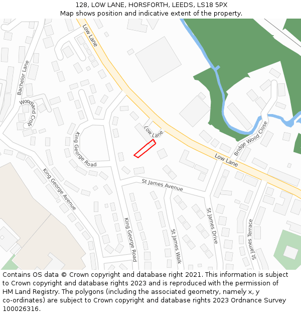 128, LOW LANE, HORSFORTH, LEEDS, LS18 5PX: Location map and indicative extent of plot