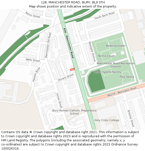 128, MANCHESTER ROAD, BURY, BL9 0TH: Location map and indicative extent of plot