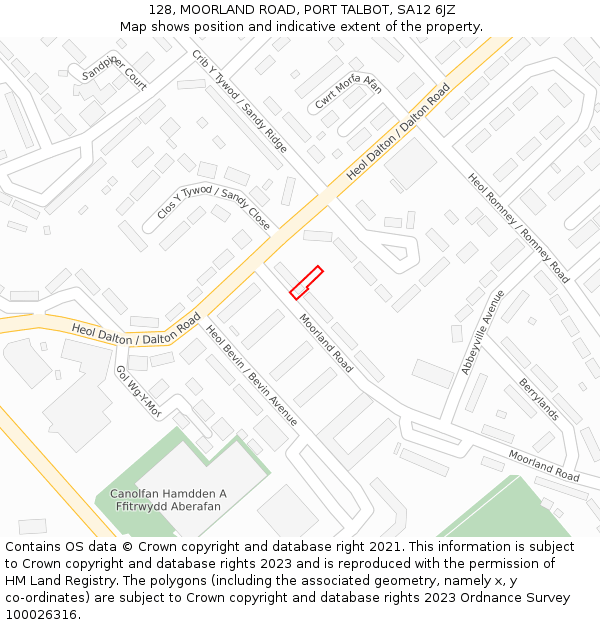 128, MOORLAND ROAD, PORT TALBOT, SA12 6JZ: Location map and indicative extent of plot