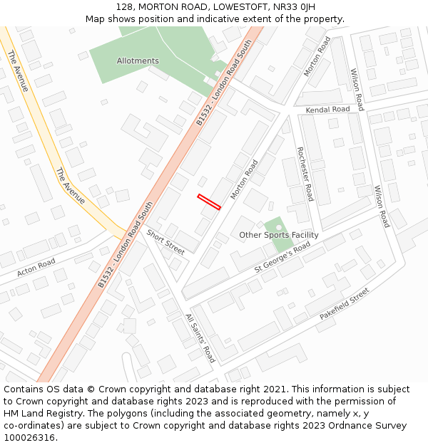 128, MORTON ROAD, LOWESTOFT, NR33 0JH: Location map and indicative extent of plot