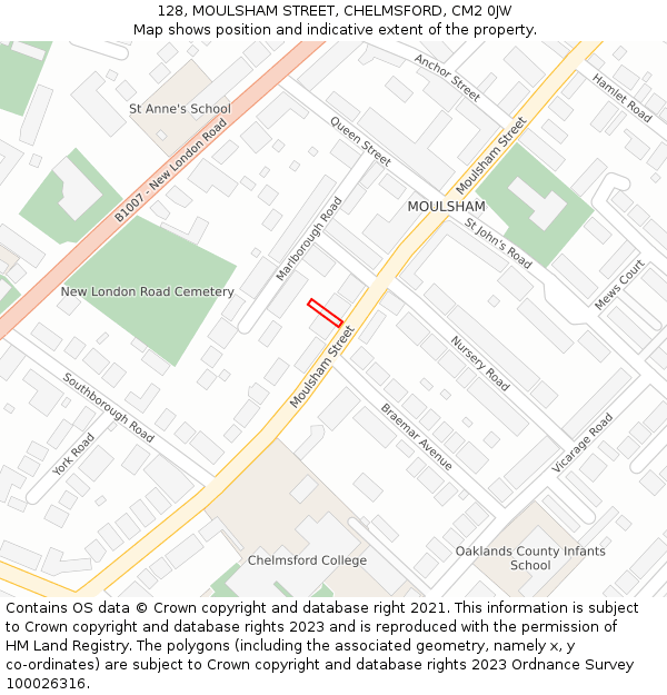 128, MOULSHAM STREET, CHELMSFORD, CM2 0JW: Location map and indicative extent of plot