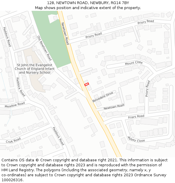 128, NEWTOWN ROAD, NEWBURY, RG14 7BY: Location map and indicative extent of plot