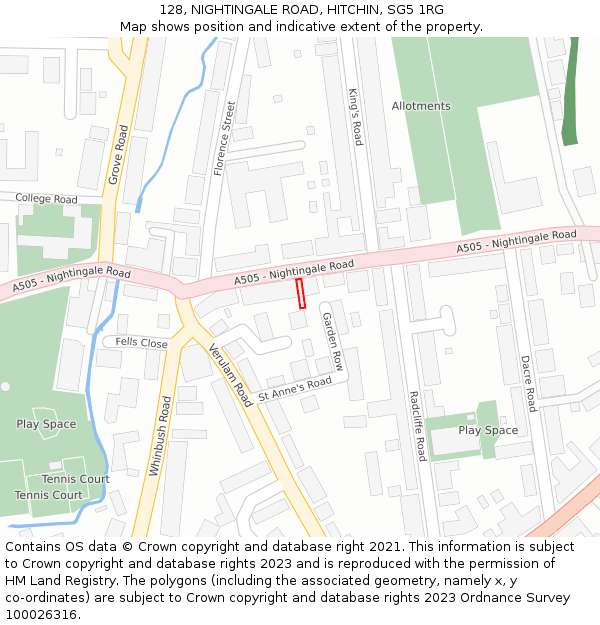 128, NIGHTINGALE ROAD, HITCHIN, SG5 1RG: Location map and indicative extent of plot