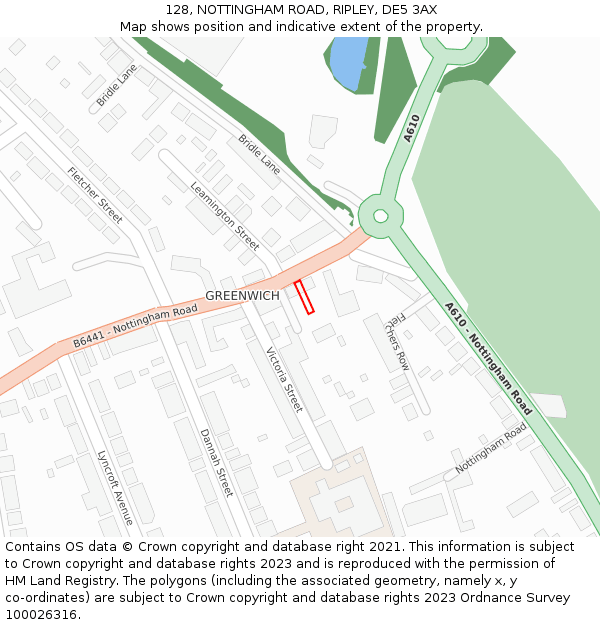 128, NOTTINGHAM ROAD, RIPLEY, DE5 3AX: Location map and indicative extent of plot