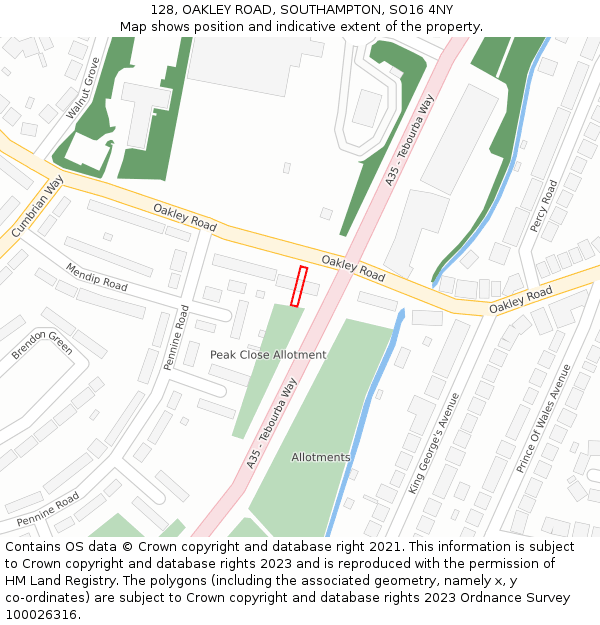 128, OAKLEY ROAD, SOUTHAMPTON, SO16 4NY: Location map and indicative extent of plot