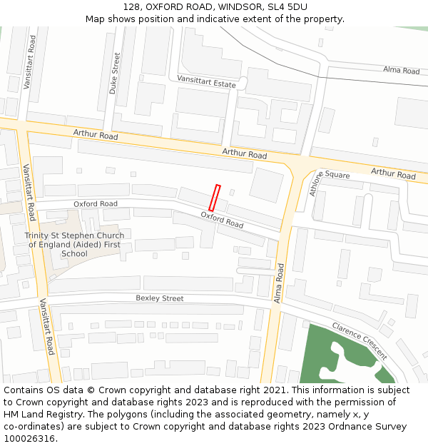 128, OXFORD ROAD, WINDSOR, SL4 5DU: Location map and indicative extent of plot